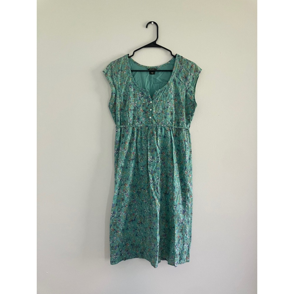 Eddie Bauer green multicolored dress 100% cotton womens size small cottagecore